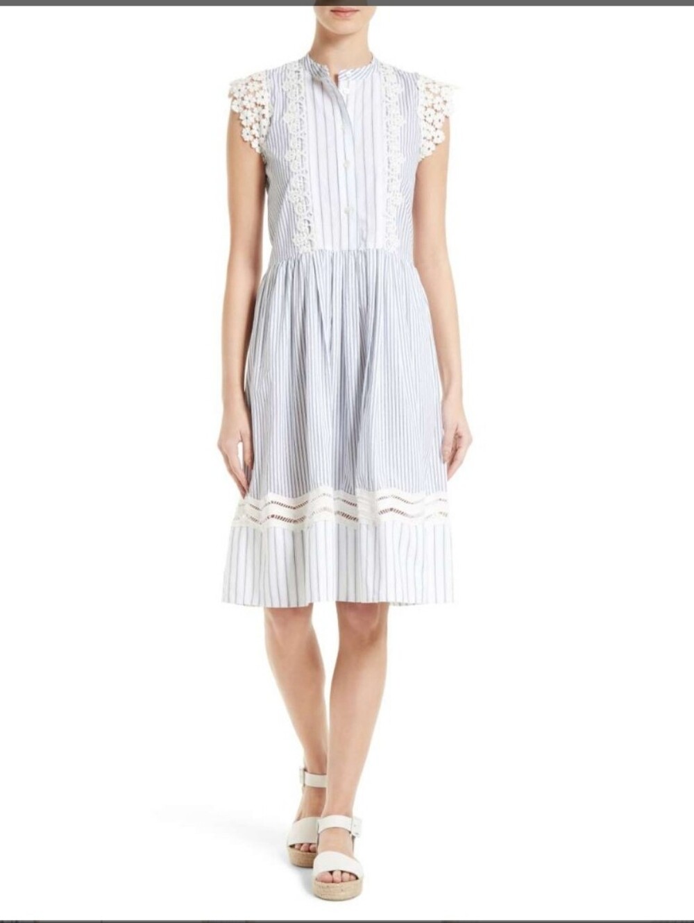 Sea Lace & Stripe Combo Dress Knee-length Cotton Sz 8